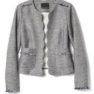 Banana Republic Scalloped Tweed Collarless Jacket Size 14